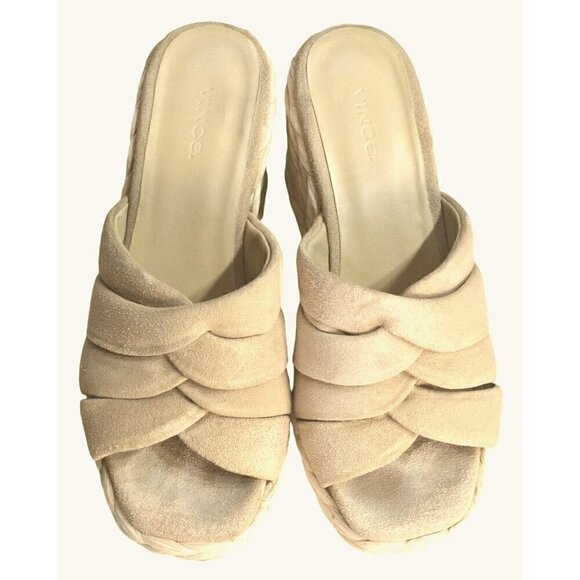Vince Beige Suede Wedge Espadrilles Sandals -LT3138 - Picture 1 of 5
